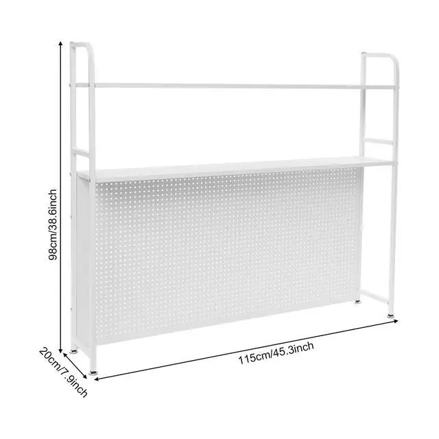 Alt view image 2 of 7 - 2 Tiers Desktop Hutch Bookshelf, 45" W Countertop Storage Organizer, Metal Desk Shelf Bookcase, Multipurpose Display Rack with Pegboard Screwdriver Set for Dorm Office Home, White