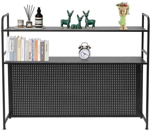 Main image of Desktop Hutch Bookshelf, 45" W Countertop Storage Organizer, 2 Tiers Metal Desk Shelf Bookcase, Multipurpose Display Rack with Pegboard Screwdriver Set for Dorm Office Home
