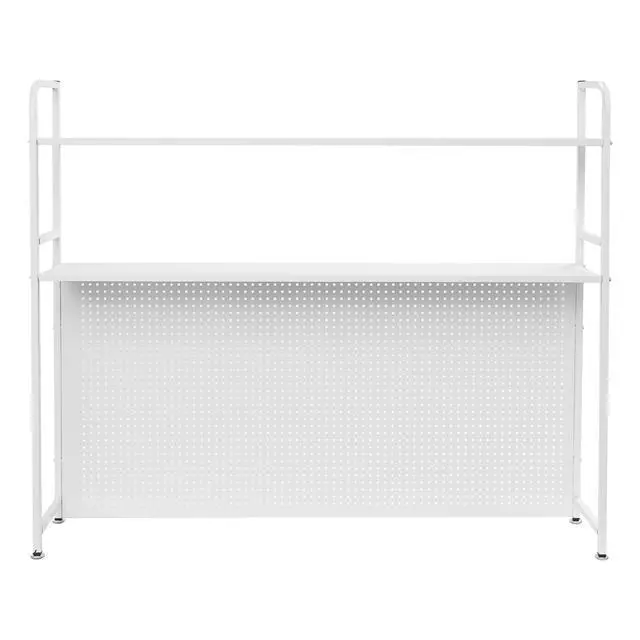 Alt view image 6 of 7 - 2 Tiers Desktop Hutch Bookshelf, 45" W Countertop Storage Organizer, Metal Desk Shelf Bookcase, Multipurpose Display Rack with Pegboard Screwdriver Set for Dorm Office Home, White