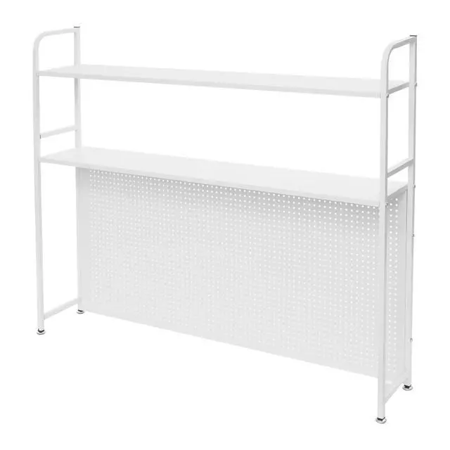 Alt view image 7 of 7 - 2 Tiers Desktop Hutch Bookshelf, 45" W Countertop Storage Organizer, Metal Desk Shelf Bookcase, Multipurpose Display Rack with Pegboard Screwdriver Set for Dorm Office Home, White
