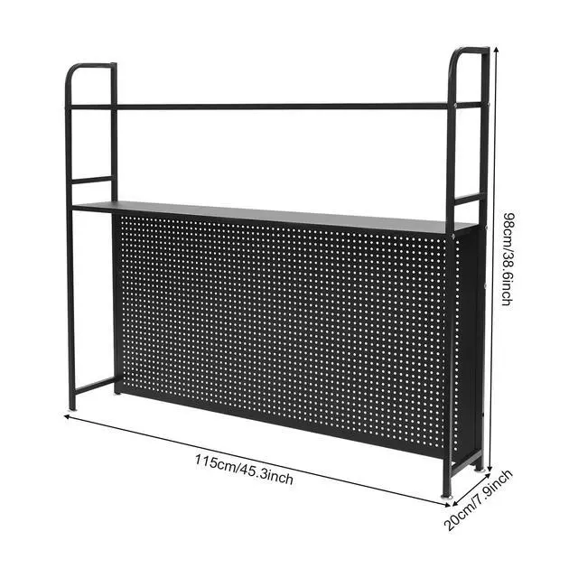 Alt view image 3 of 7 - Desktop Hutch Bookshelf, 45" W Countertop Storage Organizer, 2 Tiers Metal Desk Shelf Bookcase, Multipurpose Display Rack with Pegboard Screwdriver Set for Dorm Office Home