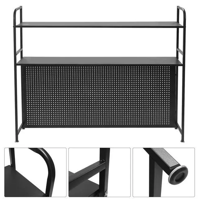 Alt view image 6 of 7 - Desktop Hutch Bookshelf, 45" W Countertop Storage Organizer, 2 Tiers Metal Desk Shelf Bookcase, Multipurpose Display Rack with Pegboard Screwdriver Set for Dorm Office Home