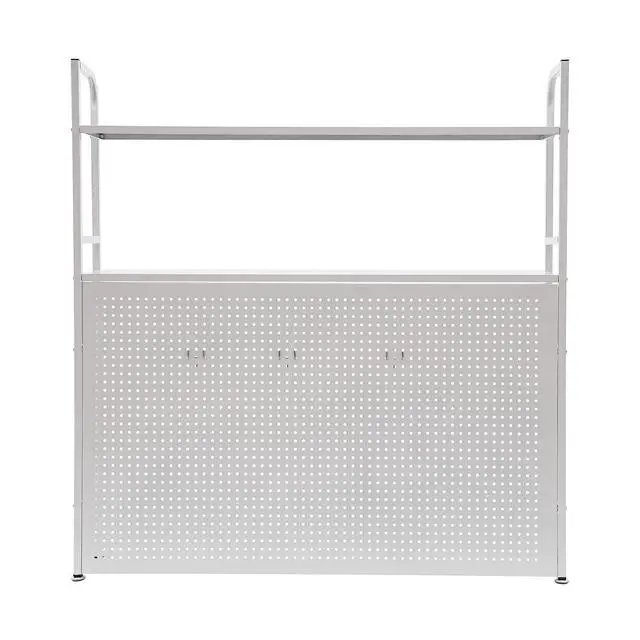 Alt view image 6 of 7 - Desktop Hutch Bookshelf, 2-Tier Metal Desk Shelf Bookcase, Countertop Storage Organizer, Multipurpose Display Rack with Pegboard Hooks Screwdriver Set for Dorm Office Home (White, 37.4")
