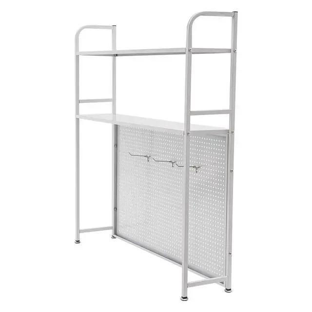 Alt view image 7 of 7 - Desktop Hutch Bookshelf, 2-Tier Metal Desk Shelf Bookcase, Countertop Storage Organizer, Multipurpose Display Rack with Pegboard Hooks Screwdriver Set for Dorm Office Home (White, 37.4")