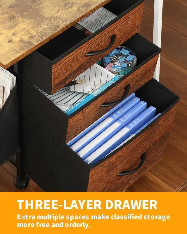 Alt view image 7 of 7 - Printer Stand with 3 Fabric Drawer, Mobile File Cabinet for Home Office with Storage Bag, Rolling Under Desk Organizer Shelf, Fits A4 or Letter Size, Complete Top Plate Fast Assembly