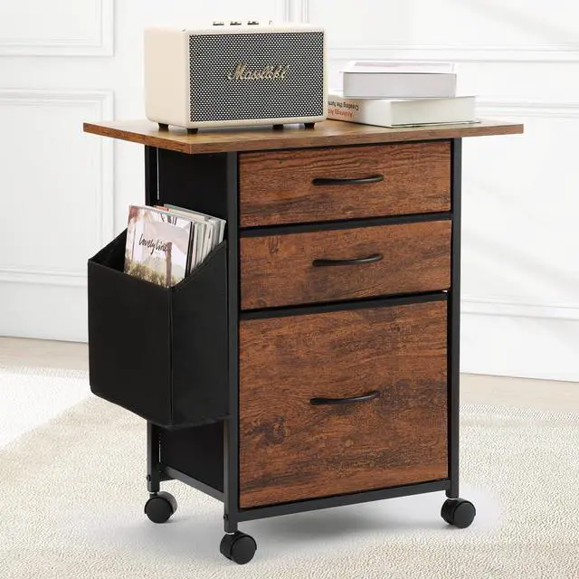 Main image of Cabinet Printer Stand with 3 Fabric Drawer, Mobile File Cabinet for Home Office with Storage Bag, Rolling Under Desk Organizer Shelf, for Hanging A4, Letter Size, Complete Top Plate (Brown)