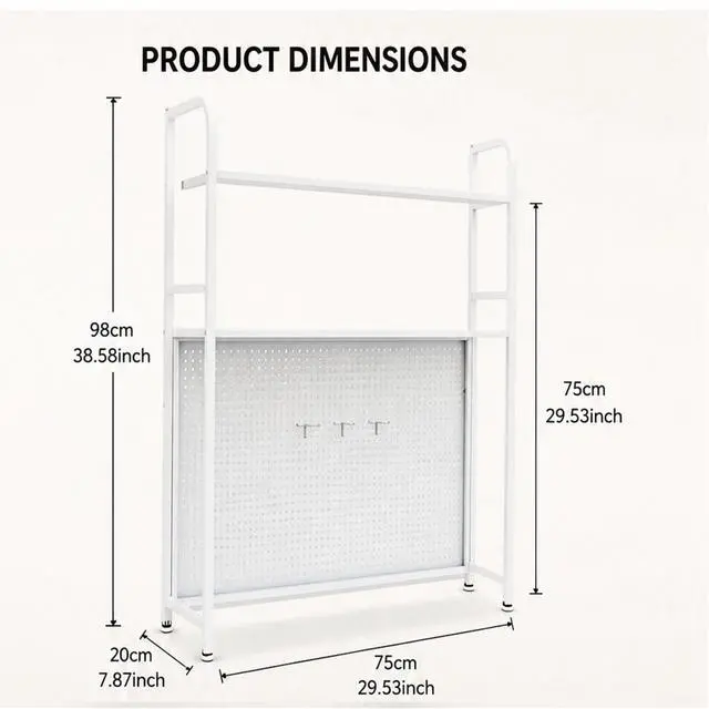Alt view image 2 of 7 - Desktop Hutch Bookshelf, 2-Tier Metal Desk Shelf Bookcase, Countertop Storage Organizer, Multipurpose Display Rack with Pegboard Hooks Screwdriver Set for Dorm Office Home (White, 21.6")