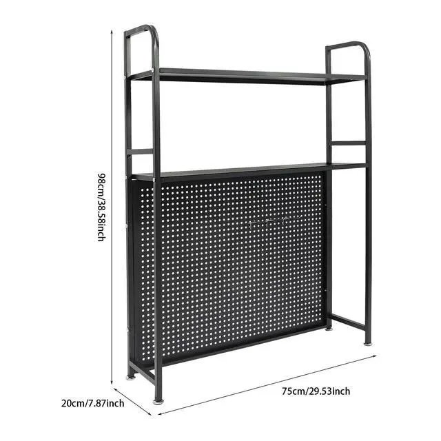 Alt view image 2 of 7 - Desktop Hutch Bookshelf, 2-Tier Metal Desk Shelf Bookcase, Countertop Storage Organizer, Multipurpose Display Rack with Pegboard Hooks Screwdriver Set for Dorm Office Home (Black, 21.6")