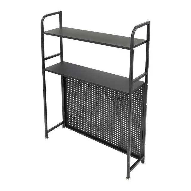 Alt view image 7 of 7 - Desktop Hutch Bookshelf, 2-Tier Metal Desk Shelf Bookcase, Countertop Storage Organizer, Multipurpose Display Rack with Pegboard Hooks Screwdriver Set for Dorm Office Home (Black, 21.6")