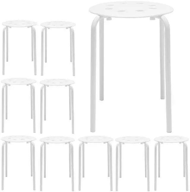 Main image of 10 Pack White Plastic Stack Stools, 17.7 Inch Portable Plastic Stools, Backless Stackable Stools Set of 10, Stacking Round Stools for School Classroom and Office (10, White)