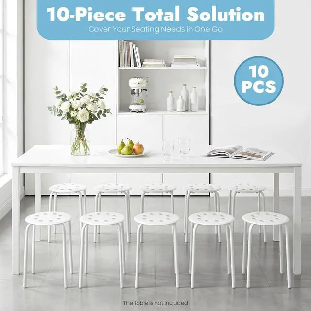 Alt view image 6 of 7 - 10 Pack White Plastic Stack Stools, 17.7 Inch Portable Plastic Stools, Backless Stackable Stools Set of 10, Stacking Round Stools for School Classroom and Office (10, White)