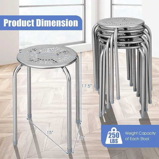 Alt view image 3 of 7 - Stackable Stools Set of 6, No Assembly 17.5" Height Stacking School Chairs for Kids Adults, Portable Metal Nesting Stools, Flexible Seating for Classroom Middle School, Office, Small Space