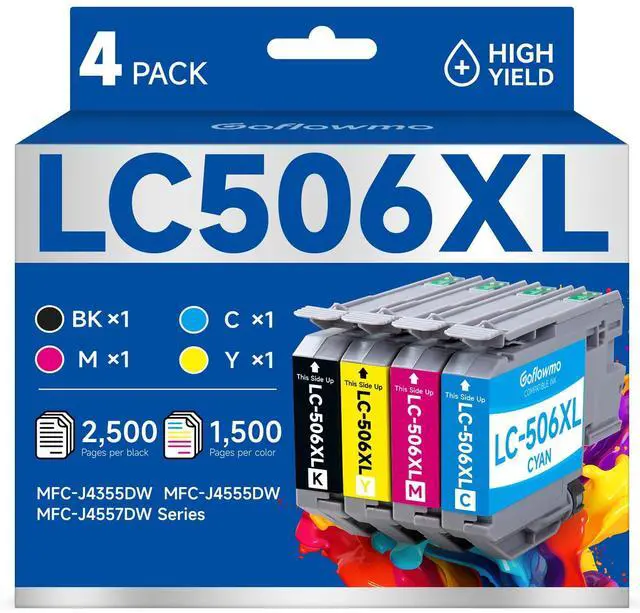 Main image of LC506XL LC506 Ink Cartridges for Brother Printer LC 506 XL 506XL LC506XL Inks Cartridges Compatible for Brother MFC-J4355DW MFC-J4555DW MFC-J4557DW Series Printer (4-Pack High Yield, BK/C/M/Y)