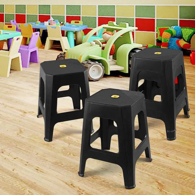 Alt view image 4 of 6 - 6 Pack 18.9 Inch Square Stackable Stools, Black Portable Stools | sturdy & lightweight, suitable for home, office, parties and small spaces