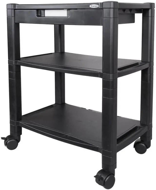 Main image of Height-Adjustable Deskside Printer Cart, Plastic, 3 Shelves, 1 Drawer, 60 lb Capacity, 20" x 13.25" x 24.5", Black