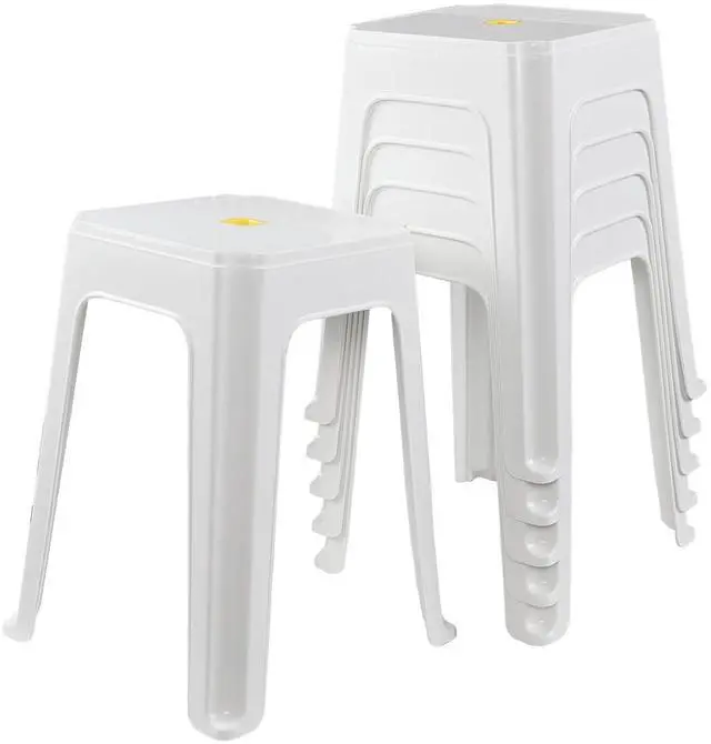 Main image of 6 Pack 18.7 Inch White Plastic Stackable Stools, Nesting Stools | Stable Square Seat, Nestable Design, for Home, School Classroom, Office