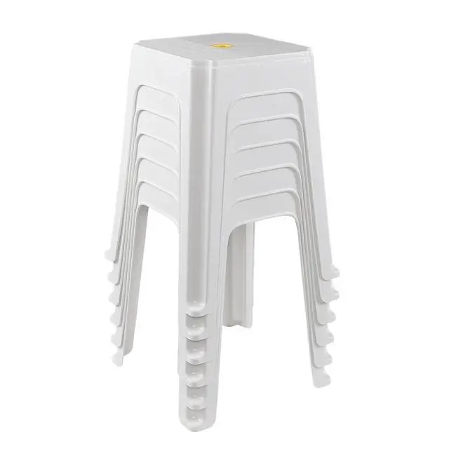 Alt view image 7 of 7 - 6 Pack 18.7 Inch White Plastic Stackable Stools, Nesting Stools | Stable Square Seat, Nestable Design, for Home, School Classroom, Office