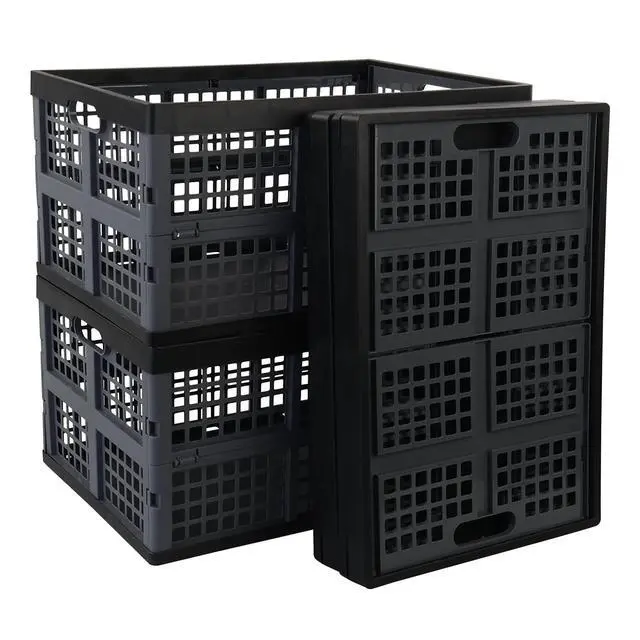 Alt view image 7 of 7 - 42 Liter Plastic Collapsible Storage Crate, Stacking Folding Crate, 4 Pack
