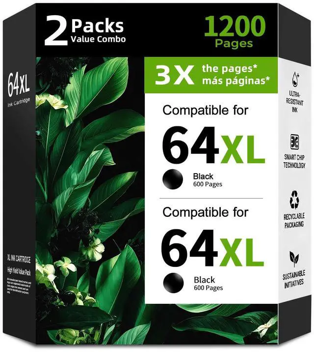 Main image of 64xl Ink Cartridge Replacement for HP 64 hp64 XL (Black,2 Pack) for Envy Photo Series 7858 7855 7120 7155 7100 7158 7164 6255 6252 6232 7800 Inspire 7200e 7900e 7955e 7220 7221e Tango X Smart Printer
