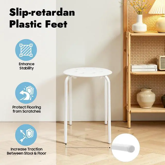Alt view image 4 of 7 - 10 Pack White Plastic Stack Stools, 17.7 Inch Portable Plastic Stools, Backless Stackable Stools Set of 10, Stacking Round Stools for School Classroom and Office (10, White)