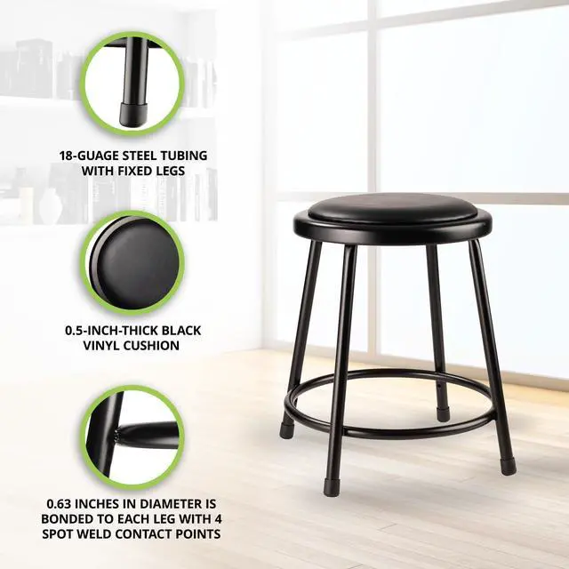 Alt view image 4 of 7 - 6418-10 NPS 18" Heavy Duty Vinyl Padded Steel Stool, Black