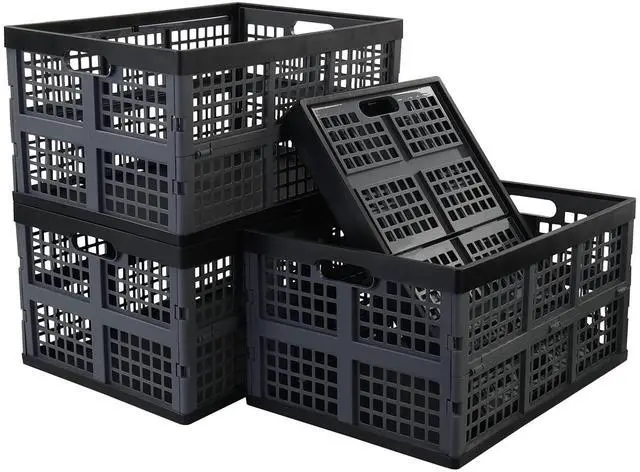 Main image of 42 Liter Plastic Collapsible Storage Crate, Stacking Folding Crate, 4 Pack