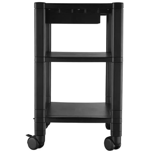 Alt view image 5 of 6 - Height-Adjustable Deskside Printer Cart, Plastic, 3 Shelves, 1 Drawer, 75 lb Capacity, 17" x 13.25" x 24.5", Black