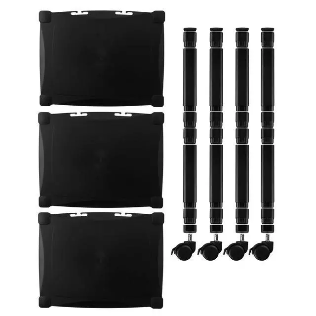 Alt view image 6 of 6 - Height-Adjustable Deskside Printer Cart, Plastic, 3 Shelves, 1 Drawer, 75 lb Capacity, 17" x 13.25" x 24.5", Black