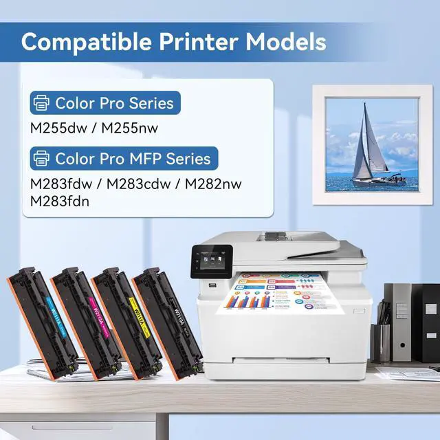 Alt view image 2 of 7 - 206A Toner Cartridges 4 Pack High Yield for M283fdw M283cdw M255dw | With Chip, Replacement for HP 206X W2110A W2110X, Compatible with Color LaserJet Pro M255 MFP M282 M283 Series Printer
