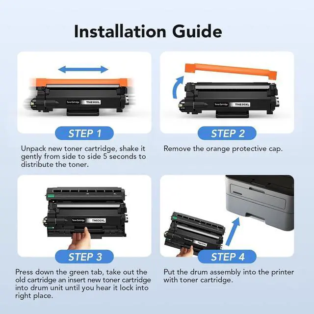 Alt view image 5 of 6 - TN830XL TN830 XL/V/R Toner Cartridge for Brother DCP-L2640DW 4 Pack | Compatible with Brother HL-L2460DW MFC-L2820DW HL-L2405W HL-L2400D Printer 3000 Pages High Yield