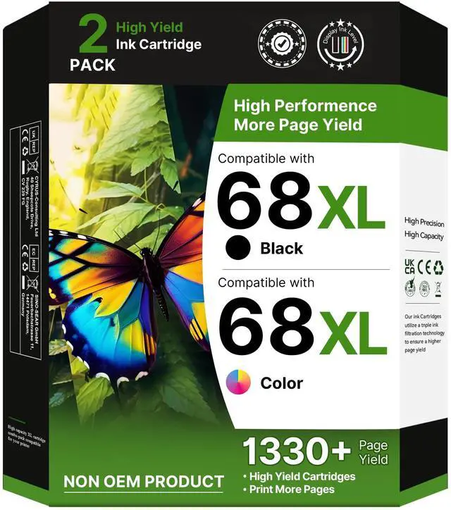 Main image of 68XL 68e for HP 68 Ink Cartridges, Compatible for HP Ink 68, High Yield for HP 68 Ink Cartridges Black/Color Combo Pack Work with Envy 6155e 6555e 6100e 6552e, Deskjet 2923 2955 4327 (Black, Color)