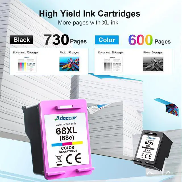 Alt view image 3 of 7 - 68XL 68e for HP 68 Ink Cartridges, Compatible for HP Ink 68, High Yield for HP 68 Ink Cartridges Black/Color Combo Pack Work with Envy 6155e 6555e 6100e 6552e, Deskjet 2923 2955 4327 (Black, Color)