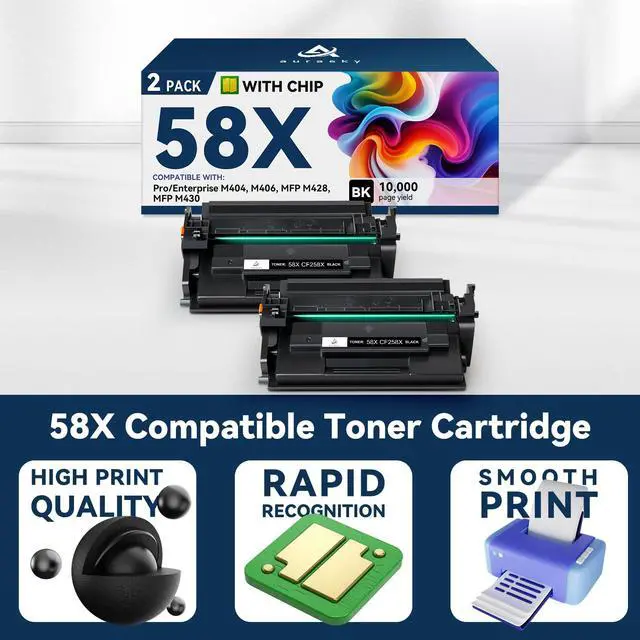 Alt view image 2 of 6 - 58X Toner Cartridge Black Compatible Replacement for HP 58X 58A toner cartridge CF258X 2-Pack works with Laserjet Pro MFP M428fdw M404dn M404n M404dw M428fdn M430f M406dn Printer Ink (with Chip)