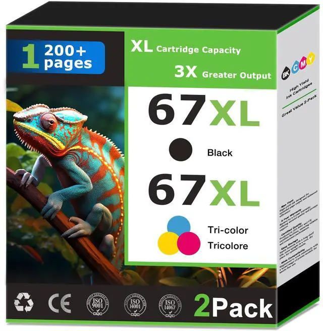 Main image of 67XL Ink Cartridges Replacement for HP 67 Ink Combo Pack Compatible with HP Printer Deskjet 1255 2855e 2800e 2827e 2852e 4227e 4255e Envy 6455 6055e 6075 6432e 6458e 6475e 2-Pack Black and Tri-Color