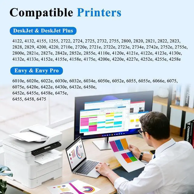 Alt view image 2 of 7 - 67XL Ink Cartridges Replacement for HP 67 Ink Combo Pack Compatible with HP Printer Deskjet 1255 2855e 2800e 2827e 2852e 4227e 4255e Envy 6455 6055e 6075 6432e 6458e 6475e 2-Pack Black and Tri-Color