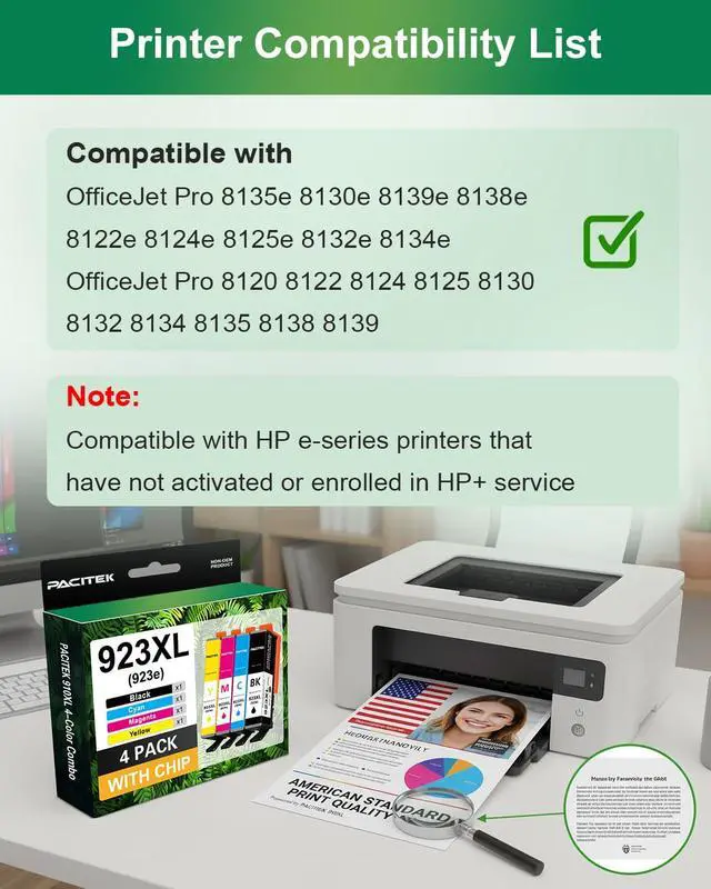 Alt view image 2 of 6 - 923XL Ink Cartridges Combo Pack Replacement for HP 923 923e Ink Cartridges for Printers, Compatible with OfficeJet Pro 8130 8120 8120e 8130e 8125e Printers, 4-Pack