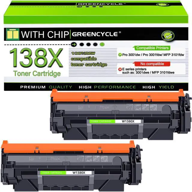 Main image of 138X 138A Black Toner Cartridge Compatible for HP 3001dw 3101fdw, 2 Pack | With Chip, Use with HP LaserJet Pro 3001dw 3001fdw MFP 3101fdw, High Yield W1380X W1380A Toner Ideal for Office & School Use