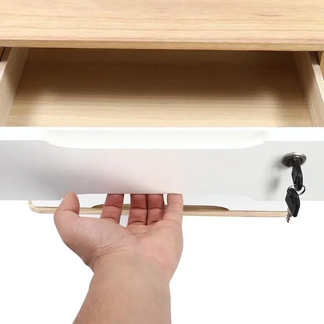 Alt view image 4 of 7 - Wooden Desk Organizer with Drawers and Lock, Desktop Storage Cabinet,Drawer Organizer Desktop Drawer Wooden Storage Box for Home office Supplies (Wood&White, 3Tier)