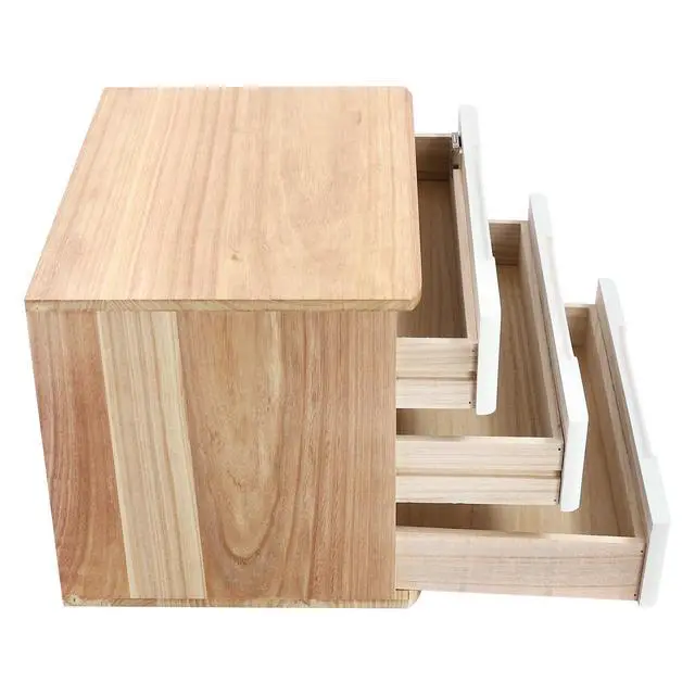 Alt view image 5 of 7 - Wooden Desk Organizer with Drawers and Lock, Desktop Storage Cabinet,Drawer Organizer Desktop Drawer Wooden Storage Box for Home office Supplies (Wood&White, 3Tier)