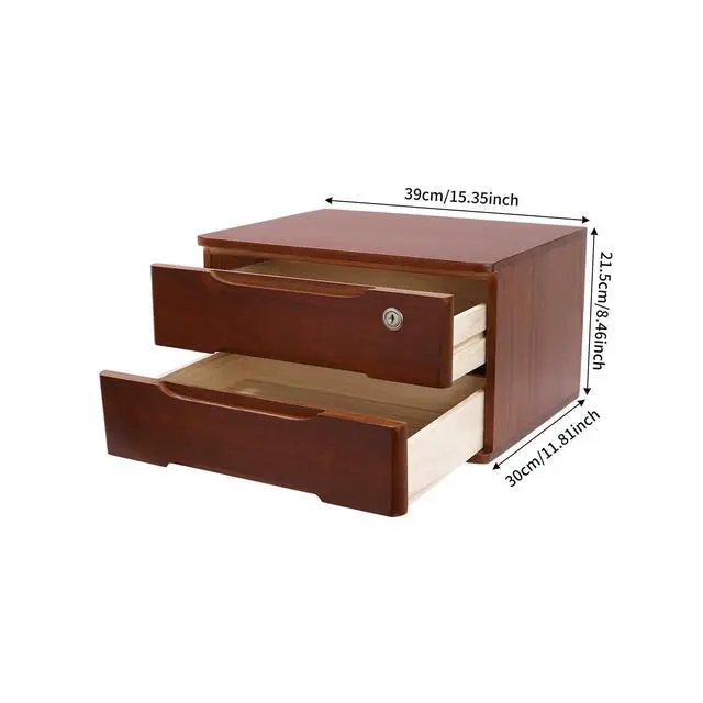 Alt view image 3 of 7 - Wooden Desk Organizer with Drawers and Lock, Desktop Storage Cabinet,Drawer Organizer Desktop Drawer Wooden Storage Box for Home office Supplies (Walnut, 2Tier)