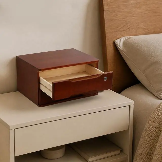 Alt view image 7 of 7 - Wooden Desk Organizer with Drawers and Lock, Desktop Storage Cabinet,Drawer Organizer Desktop Drawer Wooden Storage Box for Home office Supplies (Walnut, 2Tier)