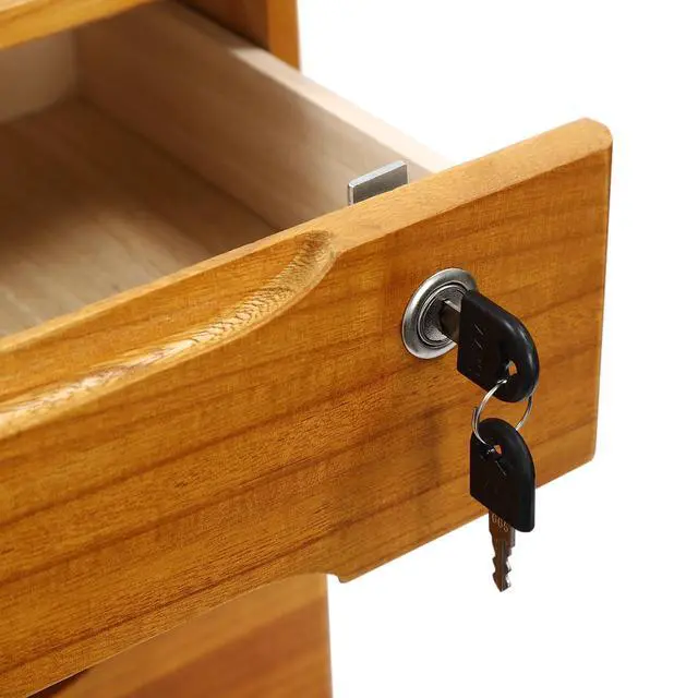 Alt view image 4 of 7 - Wooden Desk Organizer with Drawers and Lock, Desktop Storage Cabinet,Drawer Organizer Desktop Drawer Wooden Storage Box for Home office Supplies (Wood, 3Tier)