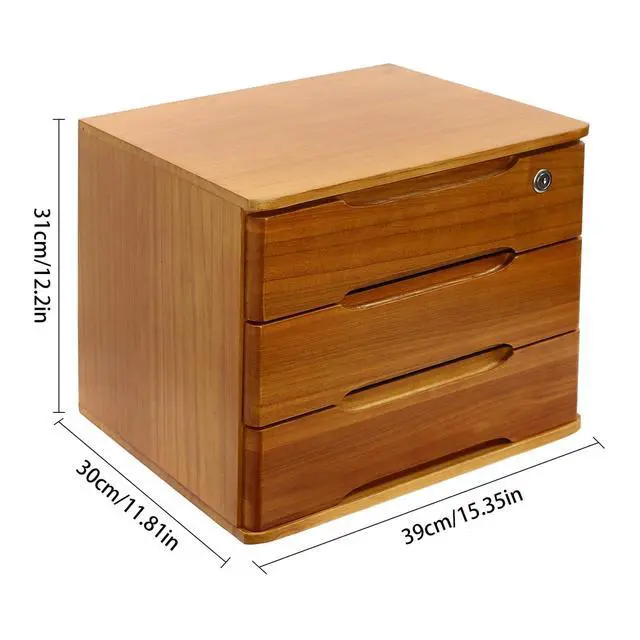 Alt view image 3 of 7 - Wooden Desk Organizer with Drawers and Lock, Desktop Storage Cabinet,Drawer Organizer Desktop Drawer Wooden Storage Box for Home office Supplies (Wood, 3Tier)