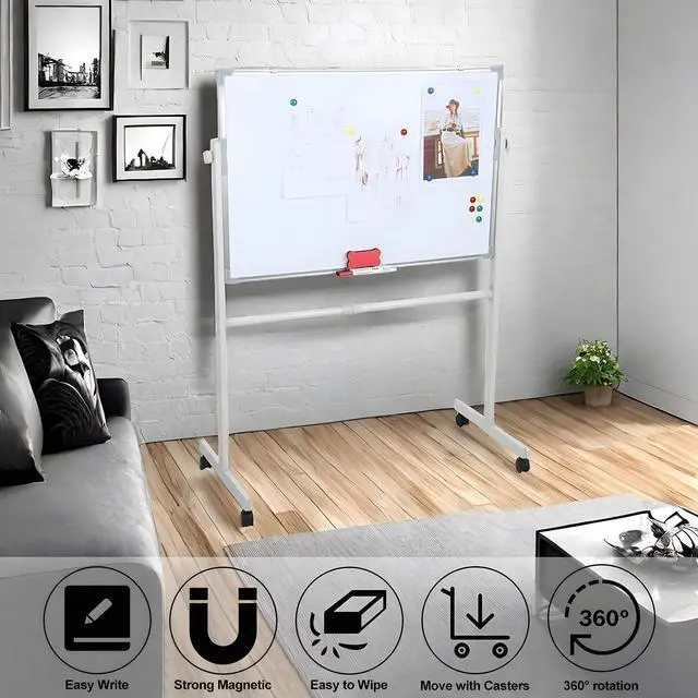 Alt view image 2 of 7 - Mobile Whiteboard with Stand 36"x24" Portable Magnetic Dry Erase Board on Wheels Included 12 Magnets, 5 Markers & 1 Eraser