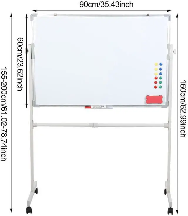 Alt view image 4 of 7 - Mobile Whiteboard with Stand 36"x24" Portable Magnetic Dry Erase Board on Wheels Included 12 Magnets, 5 Markers & 1 Eraser