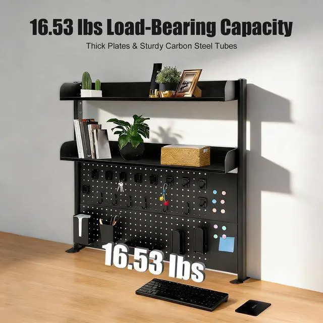 Alt view image 3 of 7 - Clamp on Desk Organizer Shelf with Pegboard, Multipurpose Desktop Hutch Desk Bookshelf Desktop Bookcase Storage Rack Display Shelf for Home Office Dorm, Study Rooms, Bedrooms (Black)