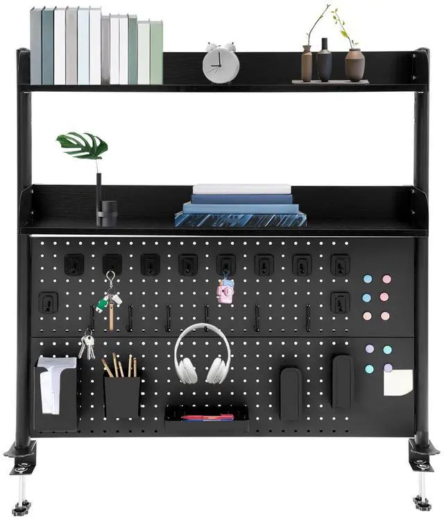 Main image of Clamp on Desk Organizer Shelf with Pegboard, Multipurpose Desktop Hutch Desk Bookshelf Desktop Bookcase Storage Rack Display Shelf for Home Office Dorm, Study Rooms, Bedrooms (Black)