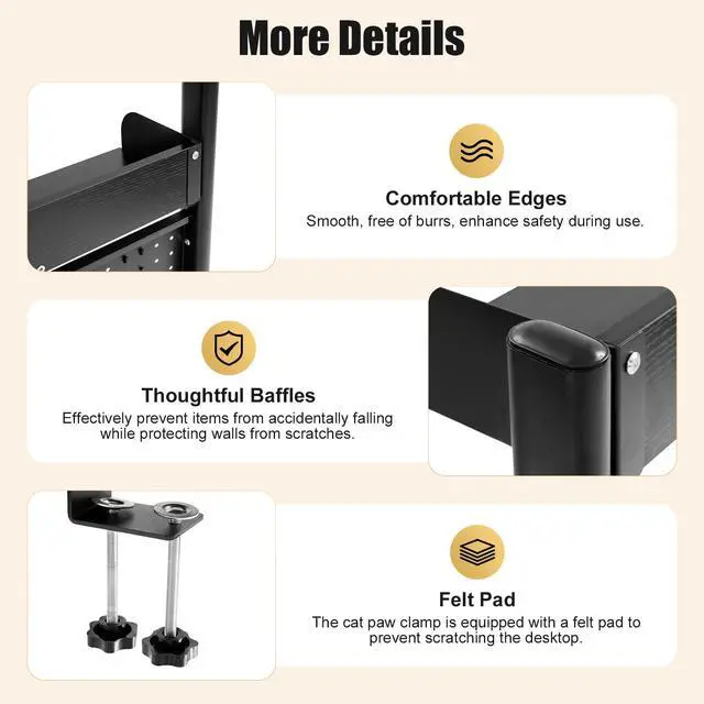 Alt view image 5 of 7 - Clamp on Desk Organizer Shelf with Pegboard, Multipurpose Desktop Hutch Desk Bookshelf Desktop Bookcase Storage Rack Display Shelf for Home Office Dorm, Study Rooms, Bedrooms (Black)