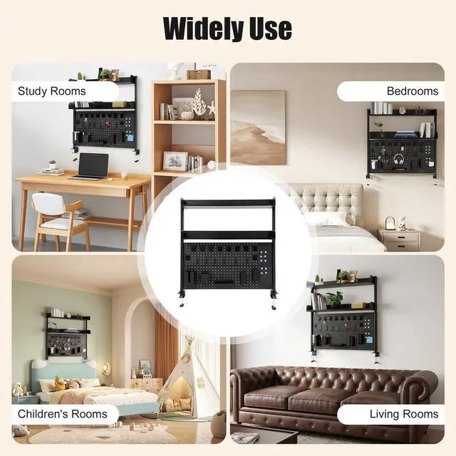 Alt view image 6 of 7 - Clamp on Desk Organizer Shelf with Pegboard, Multipurpose Desktop Hutch Desk Bookshelf Desktop Bookcase Storage Rack Display Shelf for Home Office Dorm, Study Rooms, Bedrooms (Black)