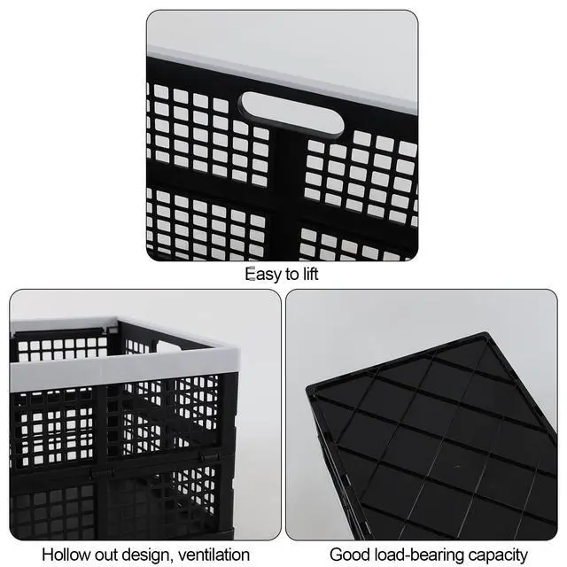 Alt view image 3 of 7 - 3-Pack 66 L Collapsible Milk Crates, Folding Plastic Storage Bins | Stackable Containers for Organizing, Foldable Crates 23.5 x 16.88 x 11.81 in, Black, Space-Saving Fold-Flat Design